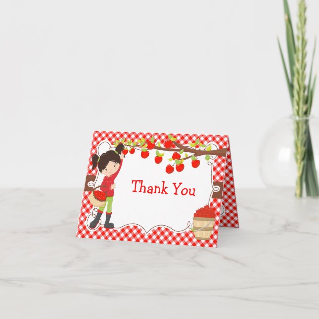 Carte De Remerciements Pomme cueillir des cheveux noirs Fête d'anniversai (Devant)