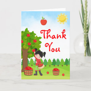 Carte De Remerciements Pomme cueillir des cheveux noirs fille Anniversair