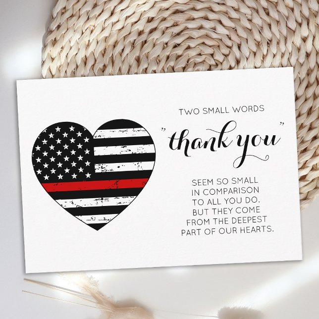 Carte De Remerciements Pompier Mince Red Line American Flag Heart (Créateur téléchargé)