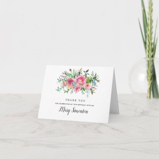 Carte De Remerciements Pony rose Floral 70e anniversaire Photo (Devant)