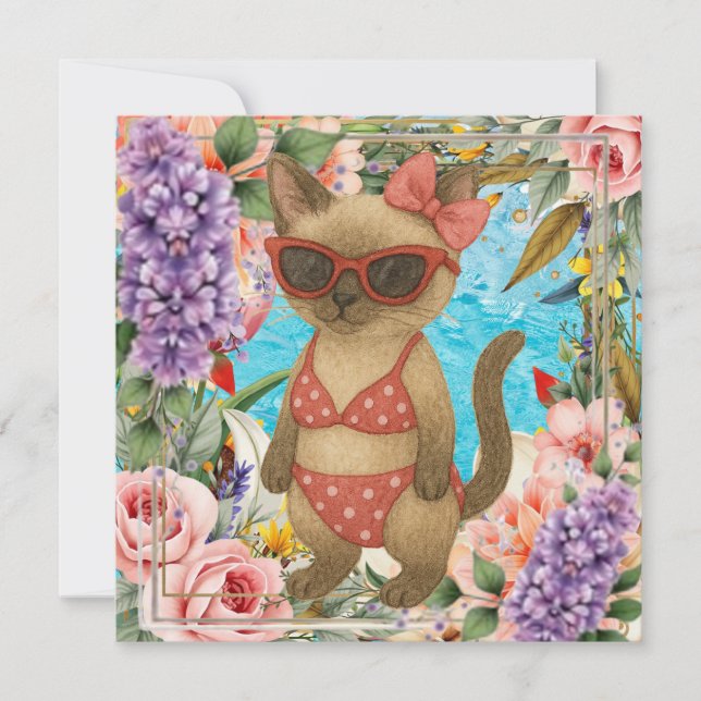 Carte De Remerciements Pool Birthday Party for Cat Lovers  (Devant)