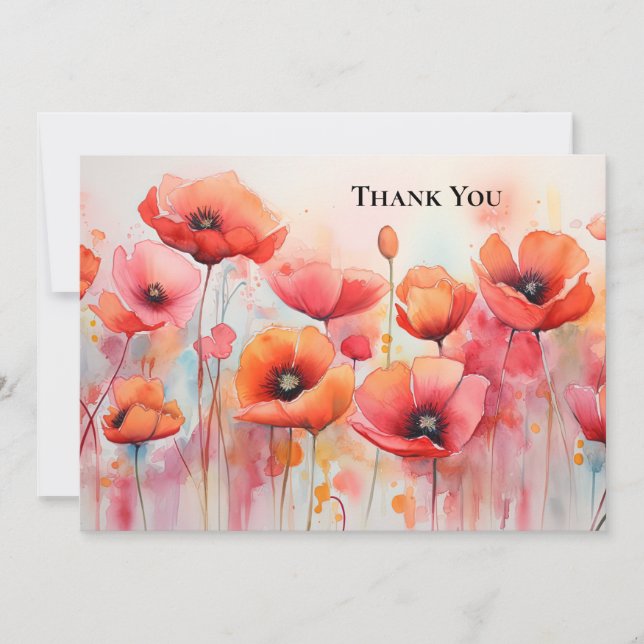 Carte De Remerciements Poppies rouges dans une aquarelle de champ (Devant)