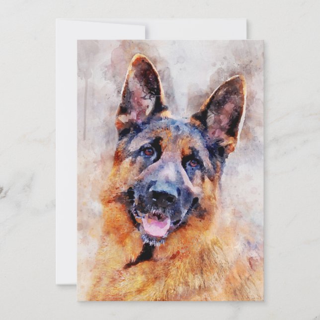 Carte De Remerciements Portrait d'aquarelle de chien berger allemand 01 (Devant)