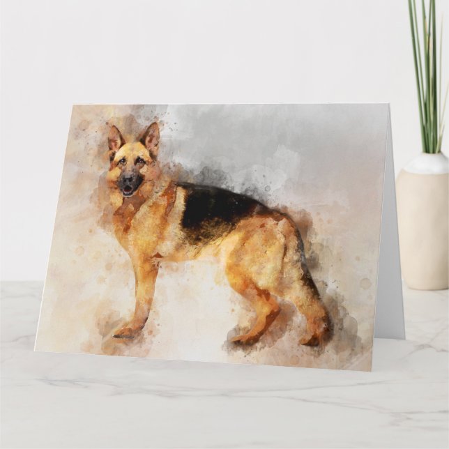 Carte De Remerciements Portrait d'aquarelle de chien berger allemand 02 (Devant)