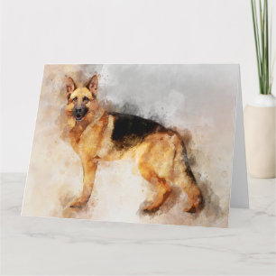 Carte De Remerciements Portrait d'aquarelle de chien berger allemand 02