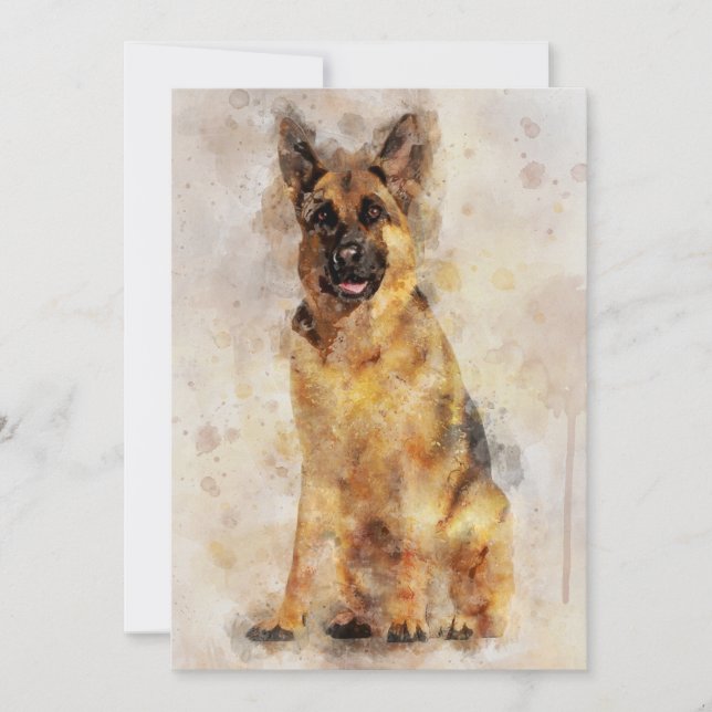 Carte De Remerciements Portrait d'aquarelle de chien berger allemand 03 (Devant)