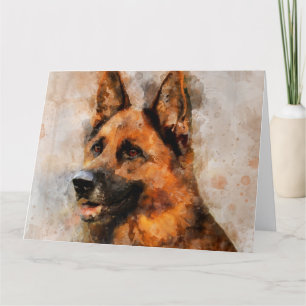 Carte De Remerciements Portrait d'aquarelle de chien berger allemand 04