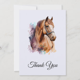 Carte De Remerciements Portrait de tête de cheval brun à l'aquarelle