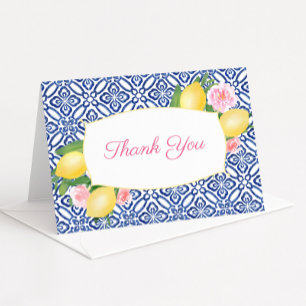 Carte De Remerciements Positano Carrelage bleu Citron rose Fête des marié