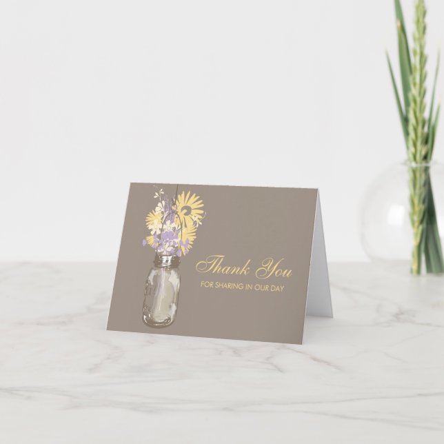 Carte De Remerciements Pot de fleurs sauvages et tournesols en bocal Maso (Devant)