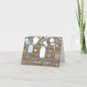 Carte De Remerciements Pot Mason Jar Flocon de Neige Hiver Rustique Bleu