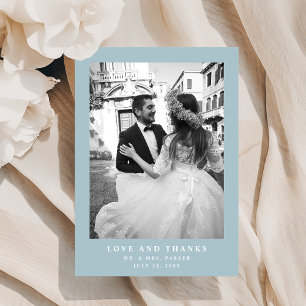 Carte De Remerciements Poudre bleu Élégant Texte et photo   MARIAGE