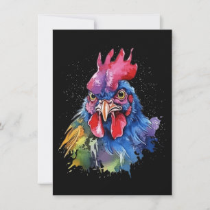 Carte De Remerciements Poulet Coq de Campagne Style Aquarelle