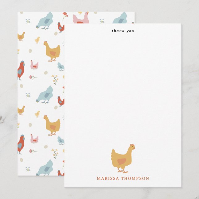 Carte De Remerciements Poulets Mignons Poules et Poussins (Devant / Derrière)
