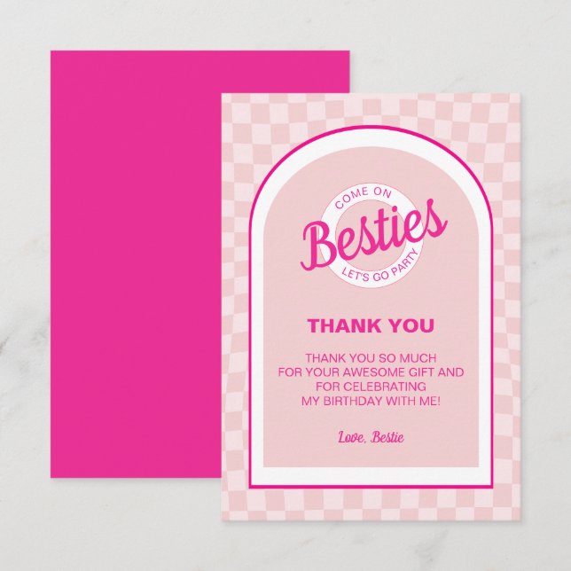 Carte De Remerciements Poupée rose rétro Laissons Aller Fête Anniversaire (Devant / Derrière)
