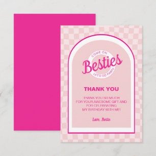 Carte De Remerciements Poupée rose rétro Laissons Aller Fête Anniversaire