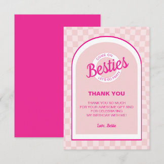 Carte De Remerciements Poupée rose rétro Laissons Aller Fête Anniversaire