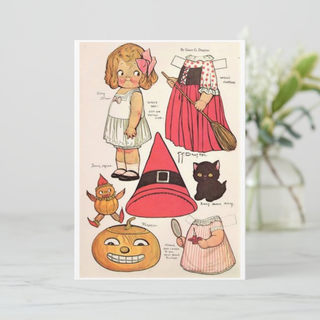 Carte De Remerciements Poupées en papier 🎃 sorcière d'Halloween (Debout devant)