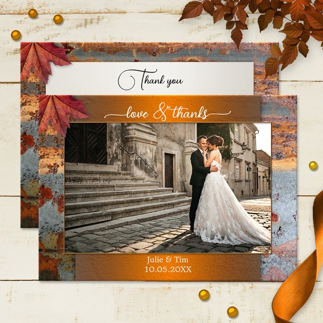 Carte de remerciements pour l'amour photo Mariage  (Wedding Thank You photo card, featuring your own wedding photo framed by a rustic industrial design)