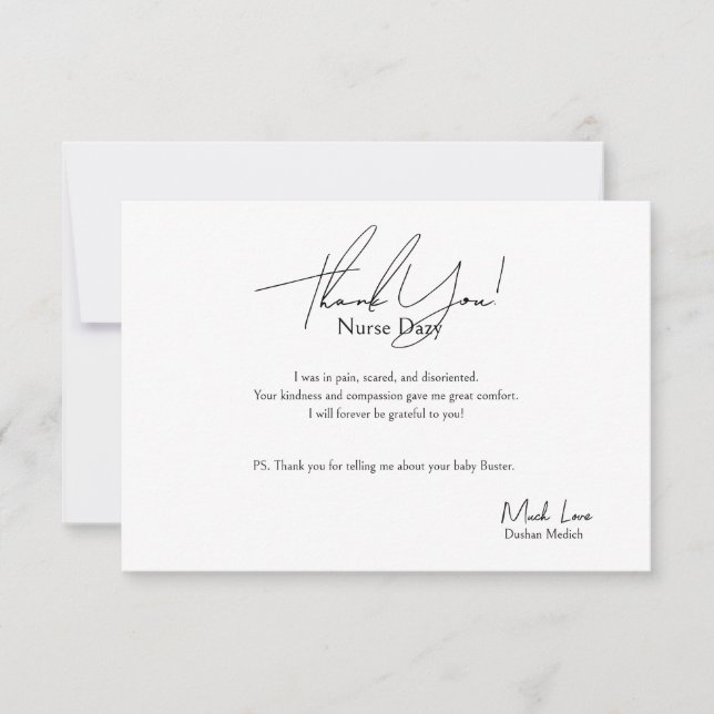 Carte de remerciements Pour Une Infirmière Féminin (Devant)