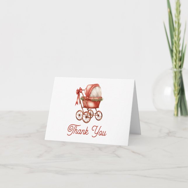 Carte De Remerciements Poussette moderne Joyeux Petit Baby shower de Noël (Devant)