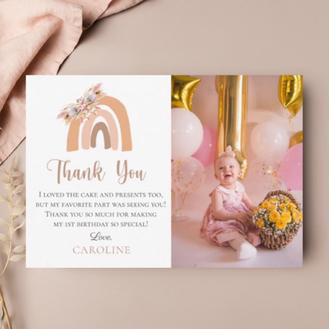 Carte De Remerciements Premier Anniversaire Bohème Floral Arc-en-Ciel Pas (Créateur téléchargé)