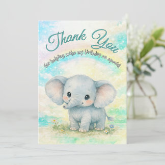 Carte De Remerciements Premier Anniversaire de l'Éléphant Arc-en-Ciel Béb