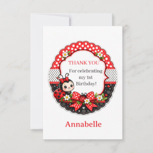 Carte De Remerciements Premier anniversaire de Little Ladybug