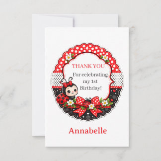 Carte De Remerciements Premier anniversaire de Little Ladybug