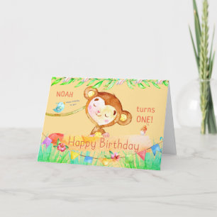 Carte De Remerciements Premier anniversaire du singe cutest