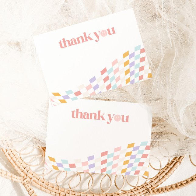 Carte De Remerciements Premier Anniversaire D'une Fille Géniale Damier Ré (Créateur téléchargé)