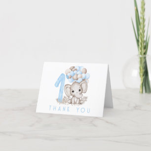 Carte De Remerciements Premier Anniversaire Eléphant Cute En Bleu