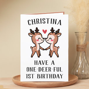 Carte De Remerciements Premier Anniversaire Mignonne Cerf Drôle Merveille