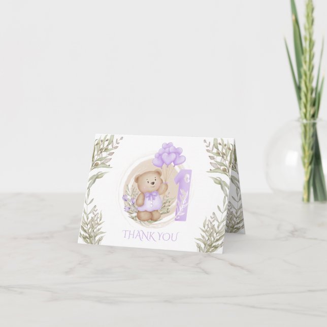 Carte De Remerciements Premier Anniversaire Mignonne Teddy Bear Ballons C (Devant)