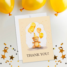 Carte De Remerciements Premier anniversaire ours couleur jaune sans disti