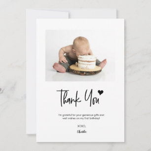 Carte De Remerciements Premier anniversaire personnalisé photo écriture m