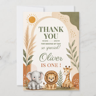 Carte De Remerciements Premier Anniversaire Safari Wild One