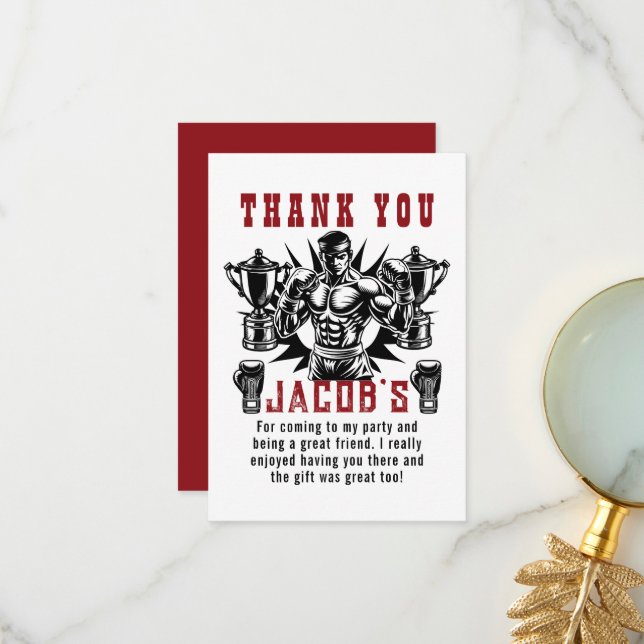 Carte De Remerciements Premier Knockout Boxe fête d'anniversaire (Devant/Arrière en situation)