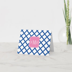 Carte De Remerciements Premier Monogramme Papier en bambou bleu et blanc