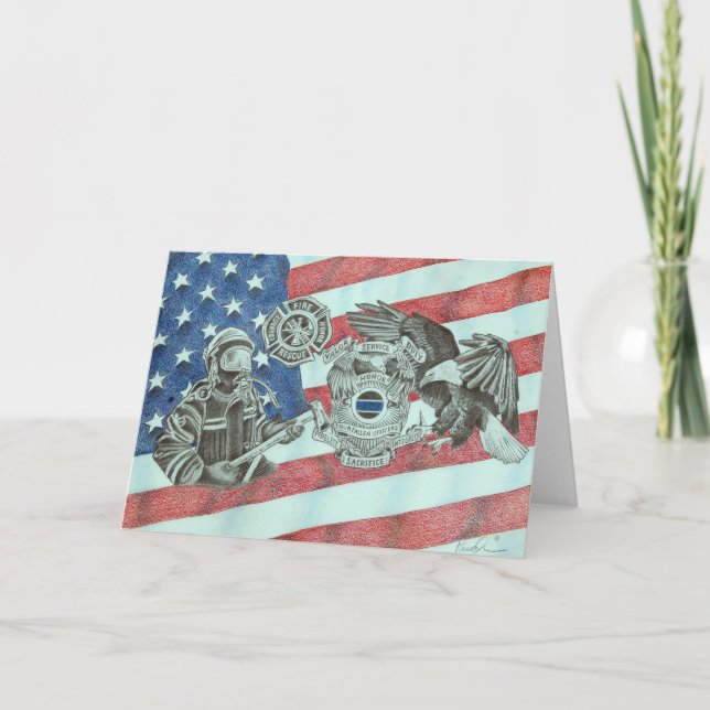 Carte De Remerciements Premier répondeur patriotique (Devant)