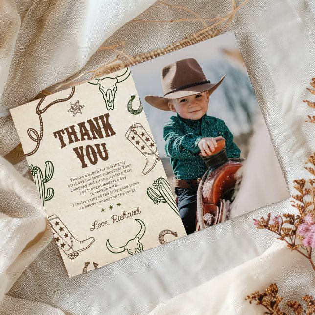 Carte De Remerciements Premier Rodeo Western Boy 1er Anniversaire Photo (Créateur téléchargé)