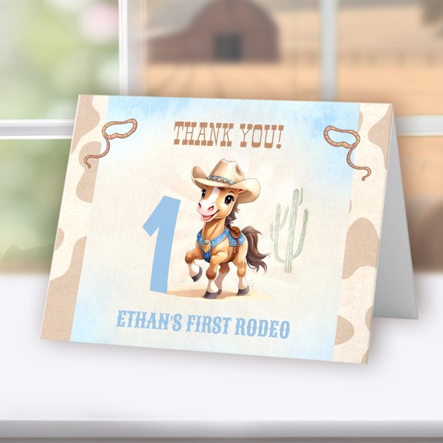 Carte De Remerciements Premier Rodéo Western Cowboy Horse Anniversaire Ga (First Rodeo Western Cowboy Horse Birthday Boy Thank You Card)