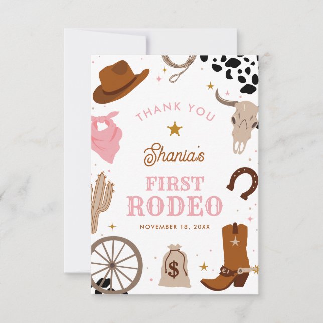 Carte De Remerciements Premier Rodéo Western Girl 1er Anniversaire (Devant)