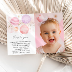Carte De Remerciements Premier tour autour du soleil Filles Photo d'anniv
