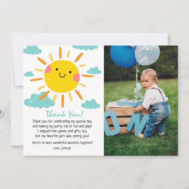 Carte De Remerciements Premier Tour Autour du Soleil Photo 1er Anniversai (Devant)