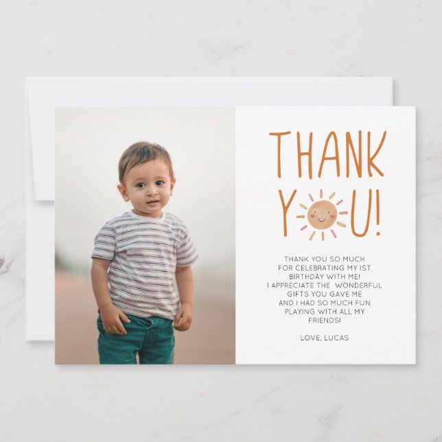 Carte De Remerciements Premier Voyage Autour Du Soleil 1Er Anniversaire (Devant)