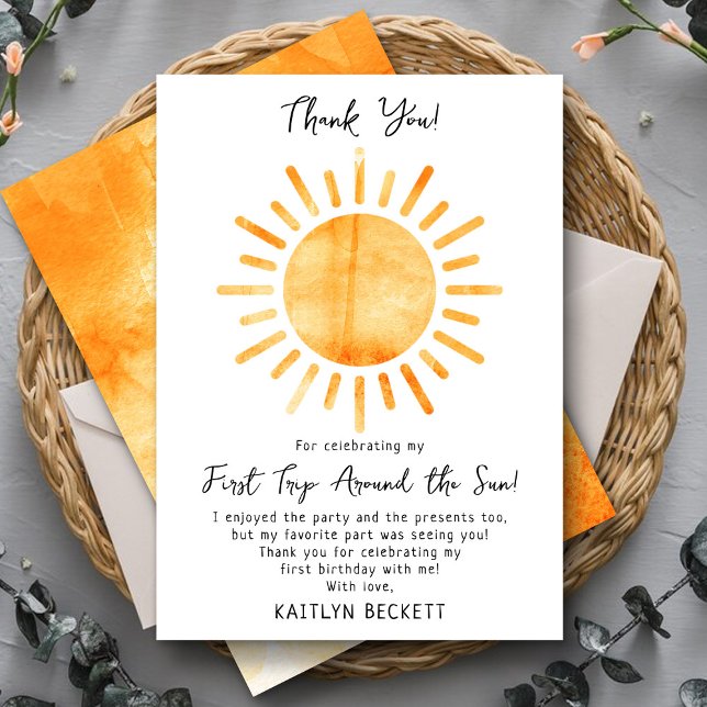 Carte De Remerciements Premier Voyage Autour Du Soleil 1Er Anniversaire (Créateur téléchargé)