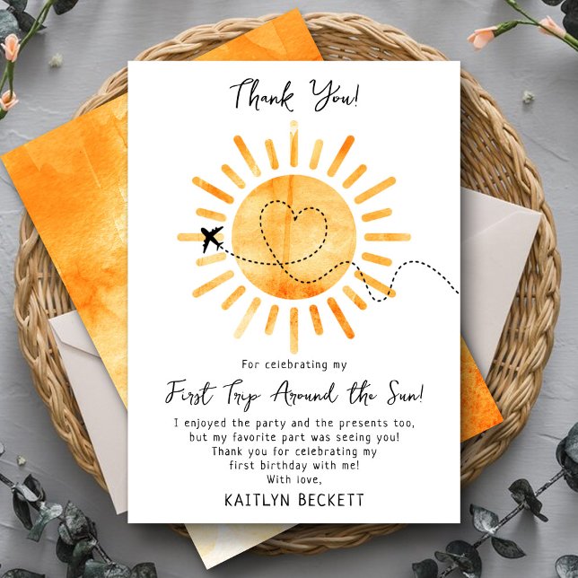 Carte De Remerciements Premier Voyage Autour Du Soleil 1Er Anniversaire (Créateur téléchargé)
