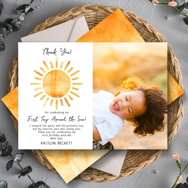 Carte De Remerciements Premier voyage autour du soleil 1er anniversaire P (Créateur téléchargé)