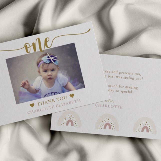 Carte De Remerciements Première Anniversaire Simple Photo Élégante (Créateur téléchargé)